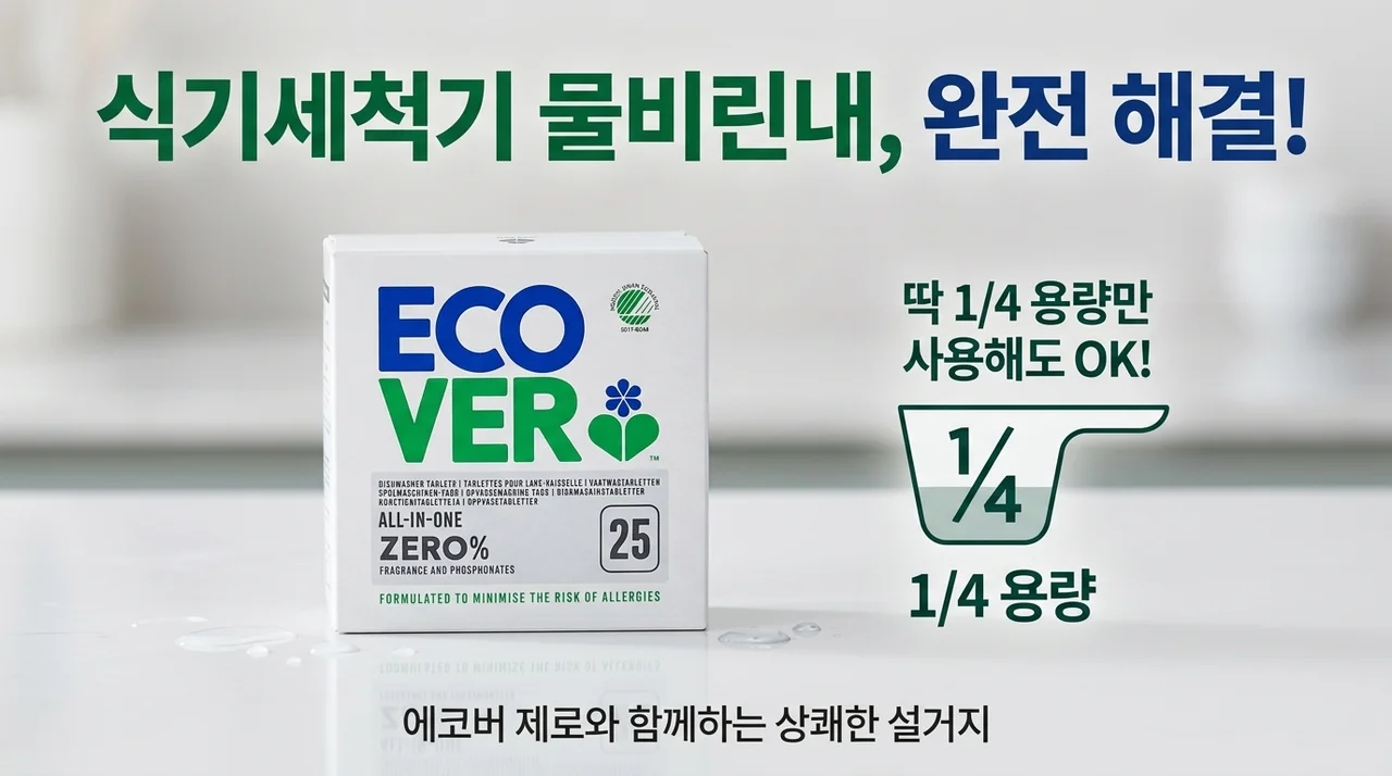 물 비린내 잡는 에코버 제로 식기세척기세제, 1/4만 써도 이 정도?