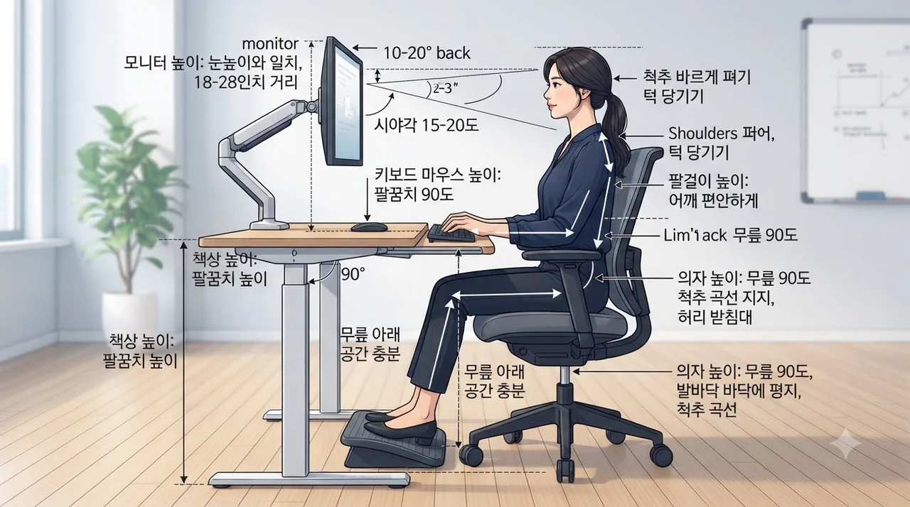 사무실 바른 자세 환경 세팅 체크리스트