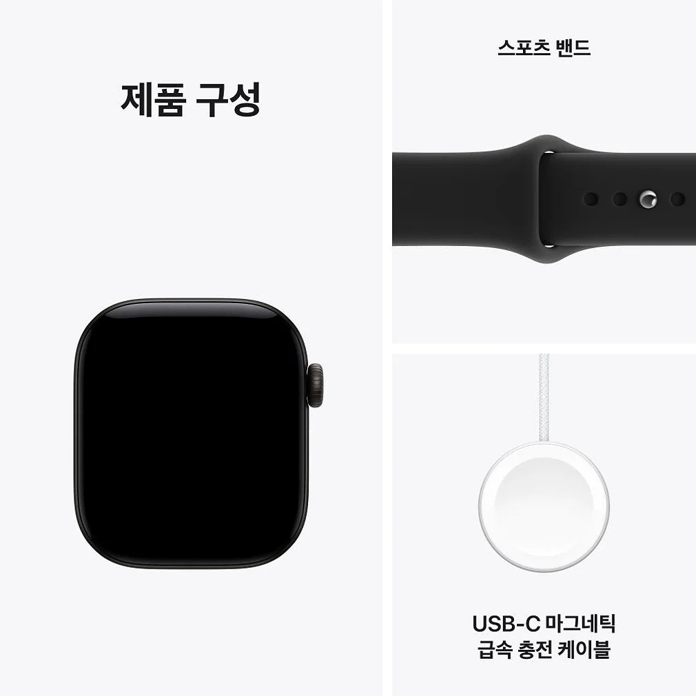 (1차 예약) 공식 애플워치 12 GPS 42mm 블랙 알루미늄, 블랙 스포츠 밴드 (S/M) MJEA4KH/A 상세 이미지 3